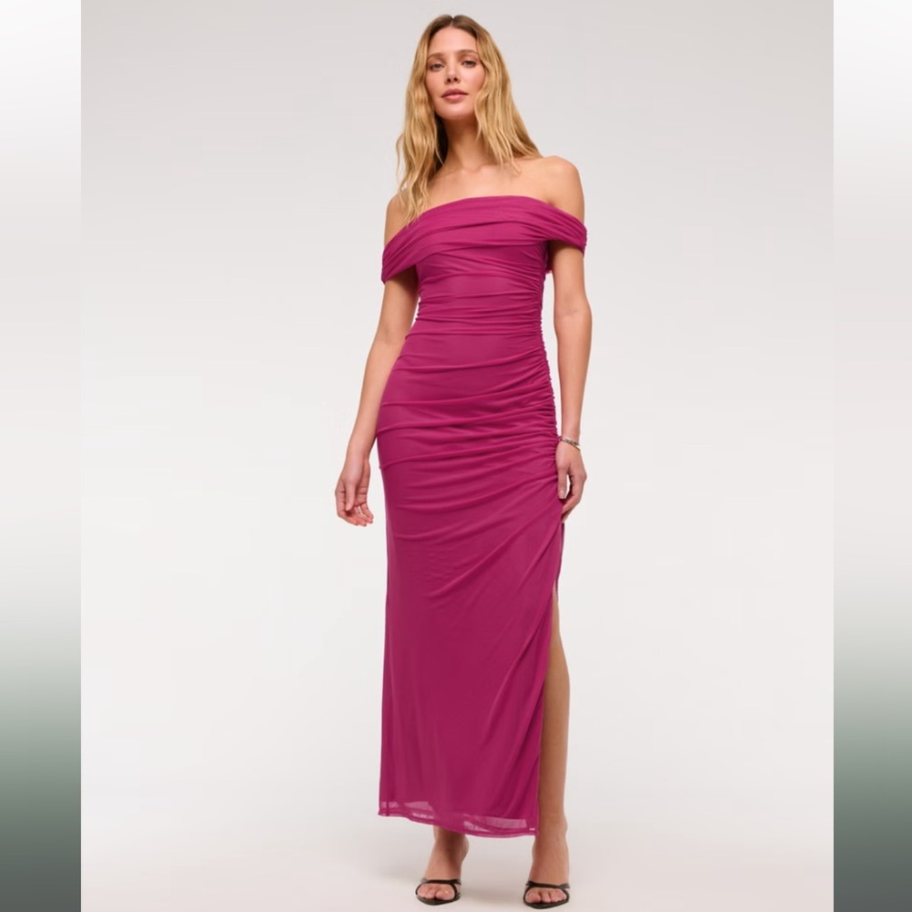 NWT Mesh Draped Maxi Dress Magenta Abercrombie & Fitch